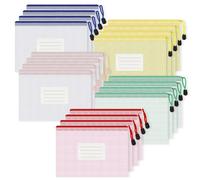 20 PCS Clear Mesh Zipper Pouch Bags Waterproof, 5 Colors A5 Reusable Ziplock Pencil Pouch File Bag with Tags Toy Organizer Puzzle Board Game Storage Classroom School Teacher Office Supplies Toolbox