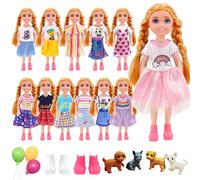 20 Pcs Clothes and Accessories Compatible with 6 inch Doll , Clothes Outfit Including 12 Stylish Dresses 3 Colorful Balloons 4 Shoes1 Dog, Birthday Gift for Kids, in Random