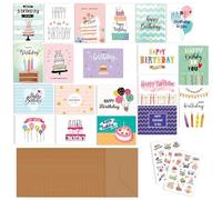 20 PCS Colorful Happy Birthday Cards with Envelopes and Sticker Unique Happy Day Notes Variety Set of 20 Assorted Blank Birthday Card Pack for Women Men Friends Kids