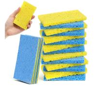 20 PCS Compressed Cellulose Sponges Washing Up, Non Scratch Kitchen Cleaning Sponges, Natural Wood Pulp, Reusable Multipurpose Dish Scrubber for Household Household Bathroom (Blue, Yellow)