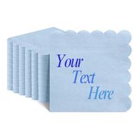20 PCS Custom Blue Scalloped Napkins - 17x17cm - Personalised Soft & Odorless Cocktail Serviettes with Logo, Name & Date for Wedding Birthday Party Baby Shower Anniversary, Picnic, Business(Blue)