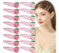 20 PCS Cute Strawberry Pink Y2K Hair Clips, Metal Snap Hair Barrettes for Women Hair Accessories for Women Girls Sweet Bangs Clip 2000s Decorative Hair Clips Y2k Accessories