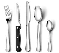 20 Pcs Cutlery Set with Steak Knives, NINIROR Food-Grade Stainless Steel Flatware Set Silverware Set for 4 People Include Spoon Knife and Fork Sets Mirror Polished Dishwasher Safe for Home Restaurant