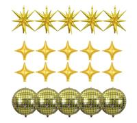 20 Pcs Disco Ball and Gold Explosion Star Aluminum Foil Balloons for 70s Dance Birthday Party Graduation New Year Decoration