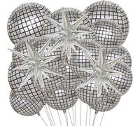 20 Pcs Disco Ball Balloons(4 big,13 small, 3of star balloons) Silver Disco Ball Decorations 4D Disco Balloons,Disco Party Decorations Supplies