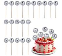 20 Pcs Disco Ball Cupcake Toppers, Disco Ball Cake Decorations, Disco Ball Cake Topper, Mini Disco Balls, Small Disco Balls Cake Dessert Toothpicks, Disco Party Ornament 70s Theme Party Favor (Silver)