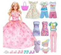 20 Pcs Doll Clothes and Accessories Set for 11.5 Inch Dolls Compatible with Barbie Include 2 Dress 3 Casual Set 2 Mermaid Swimsuit 2 Strap Dress 1 Bag 5 Shoes for Girls Gift
