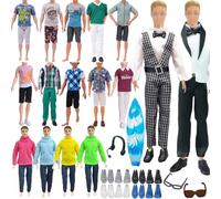 20 PCS Doll Clothes Compatible with K Doll Clothes and Accessories Set, Including 1 Suit in Random,3 Tops 3 Pants, 2 Sweater Pants, 6 Shoes, 1 Glasses, 1 Earphone and 1 Surfboard(Random Style)
