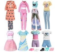 20 Pcs Doll Clothes for 11.5 Inch Dolls Compatible with Barbie, Include 2 Hooded Sweatshirt Set 2 Casual Outfits 2 Sport Dress 2 Short Sleeved Shorts Set 5 Shoes for Girls Gift