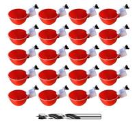 20 Pcs Duck Water Feeder Kit, Chicken Cups Waterer, Drinking Bowl Poultry with Automatic Drill, Red Large Cups Drill Bit and Includes, for Chickens and Ducks Ideal