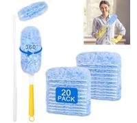 20 PCS Dust Magnet Disposable Dust 360° Dusting Kit Long Handle Short Handle for Household Cleaning Doors Windows Wardrobes Pendant Lights Ceiling Fan