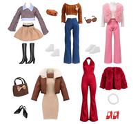20 Pcs Elegant Doll Clothes for 11.5 Inch Doll Compatible with Barbie, Redvelvet Plush Jacket Set Knitted Skirt Set Brown Retro Set Pink Plushset Leather Jcketset 9 Shoes Accessorie for Girls Gift