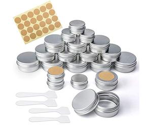 20 Pcs Empty Cosmetics Container Pots 3 Sizes Aluminium Tin Jars with Screw Lids, Labels and Mini Spatula, Sample Pots for Lip Balm, Candle Making, Cream, Sample, Powder, Cosmetics (20ml 10ml 5ml)