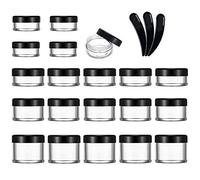 20 Pcs Empty Cosmetics Container Pots Travel Plastic Jars with Black Screw Lids for Cream, Sample, Powder, Makeup Storage (5, 10, 15, 20 Gram), Includes 3 Pack Mini Spatula by Yalbdopo