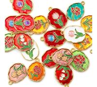 20 Pcs Enamel Flower Charms for Jewelry Making Alloy Pendant Multicolor | Mixed Floral Designs, Vibrant Multicolor, DIY Jewelry Making, Gold-Tone Border, Assorted Styles