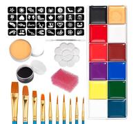 20 PCs Face Paint Kit Body With 12 Colors Vibrant Paints Stencils Brushes Sponge Scar Wax -ended Makeup Spatula Fake-Scab-Blood-Wax Palette for Sensitive Skin Boys Themed Parties Halloween Holiday Cel