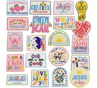20 PCS Faith Patches Jesus God Christian Iron on Applique Embroidered Sew on Patches for Coat Uniforms Pants Clothes Jeans Dress Hat DIY Decoration Bags Jackets Vests Backpacks