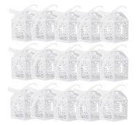 20 Pcs Favour Boxes with Ribbon, First Communion Christening Decorations Sugar, Carved Gift Box for White Favour Boxes with Ribbon, Laser Cut Hollow Cross Favor for Wedding Baby Shower Party