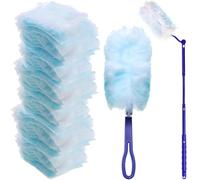 20 PCS Flash Dust Magnet Refill, Magnet Duster Replacement Core, Fluffy Dusters Refills, Electrostatic Dust Magnet Kit with 1 Long Handleand 1 Short Handle for Home and Car Cleaning Dust Removal
