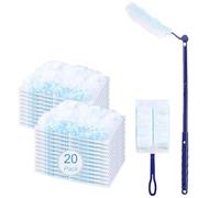 20 Pcs Flash Dust Refills, Disposable Flash Duster Refill, Blue Dust Magnet Refills with 1 Extendable Handle, 1 Short Handle for Household Office Cleaning Dust Dirt Hair