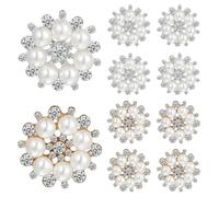 20 Pcs Flower Rhinestone Pearl Buttons, Sew-On Embellishments | Artificial Pearl Alloy, Flat Back, 2.8x2.8x0.5cm, for Clothes, Cards, Packaging and Bridal Styling