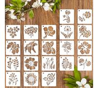 20 Pcs Flower Stencils for Painting, Reusable Flower Stencils for Crafts | 3 x 3 Inch Floral Stencil Templates with Leaf Vine Designs for DIY Crafts Wood Walls Canvas Home Decor