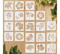 20 PCS Flower Stencils,Large Flower Plant Reusable Plastic Templates for Painting on Wood,Sunflower Rose Stencils Set for Rock Canvas Drawing Art Fabric DIY Craft Decor