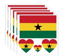 20 PCS Ghana Flag Tattoo,Ghanaian Banner Tattoos Decoration Decal, Rectangle Heart Waterproof Sticker for Party Parade