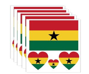 20 PCS Ghana Flag Tattoo,Ghanaian Banner Tattoos Decoration Decal, Rectangle Heart Waterproof Sticker for Party Parade