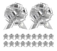 20 Pcs Gift Wrapping Bows, Sliver Big Pull Bow for Gift Baskets, 6 Inch Pre Made Bows for Friends Birthday Anniversary Present, Xmas Tree New Year Easter Flower Wine Bottle Decorations