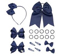 20 Pcs Girls School Hair Barrettes Ribbon Bowknot Headband Large Bow Hair Tie Bow Knot Hair Clips Cute Ponytail Holder Navy Blue Hair Accessories Kit for Christmas Birthday
