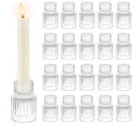 20 Pcs Glass Candlestick Holders Bulk, Small Clear Candle Holders, Crystal Taper Candle Stands for Wedding Table Centrepiece Party Easter Dinner Home Decor, 7 x 4.5 cm