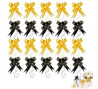 20 Pcs Gold & Black Pull Bows for Gift Wrapping, 6 Inch Plastic Ribbon Butterfly Bows, Easy Assembly Decor for Wedding, Birthday, Halloween, Flower Baskets & Gift Packaging
