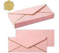 20 Pcs Gold Border Long Invitation Envelopes 9.49 X 4.13 Inches V Flap Quick Self Seal Envelopes with Gold Sticker Gift Envelope for Greeting Cards Wedding Birthday Handmade Invitations Xmas