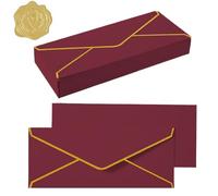 20 Pcs Gold Border Long Invitation Envelopes 9.49 X 4.13 Inches V Flap Quick Self Seal Envelopes with Gold Sticker Gift Envelope for Greeting Cards Wedding Birthday Handmade Invitations Xmas