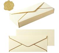 20 Pcs Gold Border Long Invitation Envelopes 9.49 X 4.13 Inches V Flap Quick Self Seal Envelopes with Gold Sticker Gift Envelope for Greeting Cards Wedding Birthday Handmade Invitations Xmas
