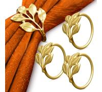 20 Pcs Gold Napkin Rings with Leaf Design, 1.38 Inch Inner Diameter