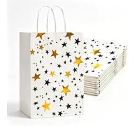 20 Pcs Golden Star Gift Bags with Handles, Kraft Paper Party Bags 18x22x8cm