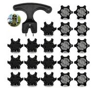 20 Pcs Golf Shoe Spikes Replacement Anti-Slip Cleats with Spanner Tool | 20 thermoplastic rubber golf cleats in black and grey with a dual-pin spanner, multi-directional grip for wet turf