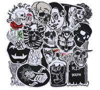 20 PCS Goth Embroidered Iron On Patches for Clothes,Cool Skull Sew On Applique Patches for Hat,Backpack,Jackets,Jeans,Funny Punk Embroidery Patch for Adult
