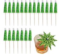 20 PCS Green Tropical Coconut Palm Tree Toothpicks Paper Umbrella Sticks Decorations Cocktail Stick Decorations for Cocktail Ornament Party Bars Drink Food Supplies