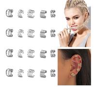 20 PCS Hair Jewelry for Braids with Crystal Rhinestone for Women Men Hair Accessories Braids, Dreadlock Braid Clips Non-Piercing Ear Cuffs Clip Jewelry (Sliver)