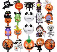20 Pcs Halloween Foil Balloons for Kids: Spider, Bat, Ghost, Witch, Pumpkin Helium Balloon for Halloween Party Decorations
