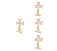 20 Pcs Hand Carved Wooden Cross Craft Tabletop Standing Church Decor | Layered Three Dimensional Design, with Base and Rounded Edges, Ready to Paint for Shelves and Prayer Corners