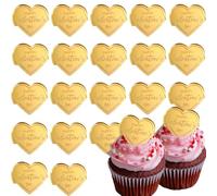 20 Pcs Heart Acrylic Cupcake Toppers Gold Mirror Disc Happy Valentine’s Day Cake Toppers Cupcake Decorations for Wedding Birthday Mother’s Day Cake Decor Party Supplies