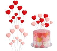 20 Pcs Heart Cake Toppers 3D Love Heart Cupcake Toppers Red Pink Cute Resin Cake Decoration for Valentine’s Day Wedding Birthday Mother’s Day Engagement Party Supplies, 2 Sizes