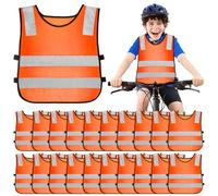 20 Pcs Hi Vis Vests for Kids, Children High Visibility Vest Bulk, Reflective Safety High Vis Vests, Orange Traffic Safety Jacket for Student Children Kid Running Cycling Skiing (20)