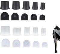 20 Pcs High Heel Protectors, 5 Sizes Stiletto Stoppers & Repair Cap for Shoes Women High Heels Anti-Slip Heel Covers for Outdoor Activities Wetland Grass Gravel (Black, Transparent)