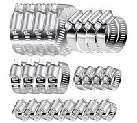 20 Pcs Hose Clips, Adjustable 6-51mm Hose Clamps, 304 Stainless Steel Pipe Clamps, Jubilee Clips Assorted Set for Garden, Pool, Pipe Tube, 6-12/13-19/16-25/21-38/27-51mm