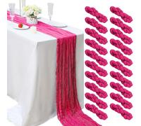 20 Pcs Hot Pink Cheesecloth Table Runner 10FT Boho Gauze Table Runner Romantic Cheese Cloth Table Runners Rustic Runner for Wedding Engagement Bridal Baby Shower Birthday Party Cake Winter Table Décor
